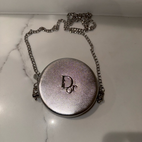 New Authentic Dior Metallic Silver Round Clutch on chain - Picture 2 of 9